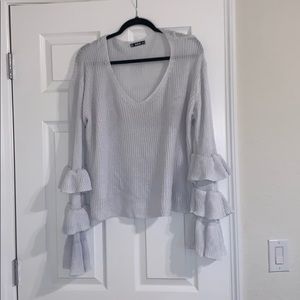 White Bell Sleeves Knit Sweater
